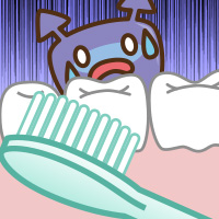歯ブラシに怯える虫歯菌のイラスト
